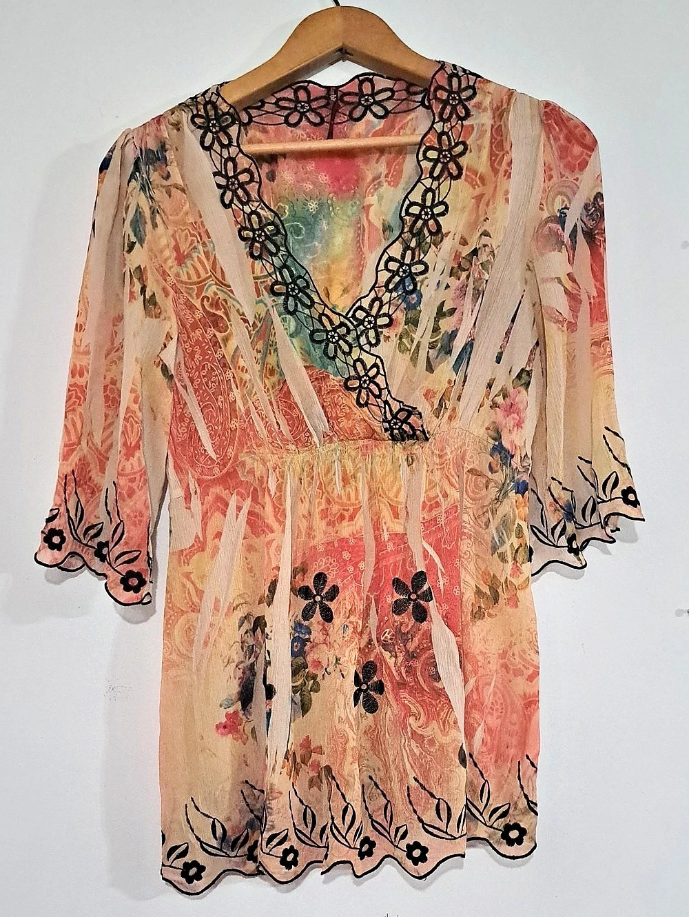 M and S Collection Floral Embroidered Tunic in Pink & Blue Large Like New